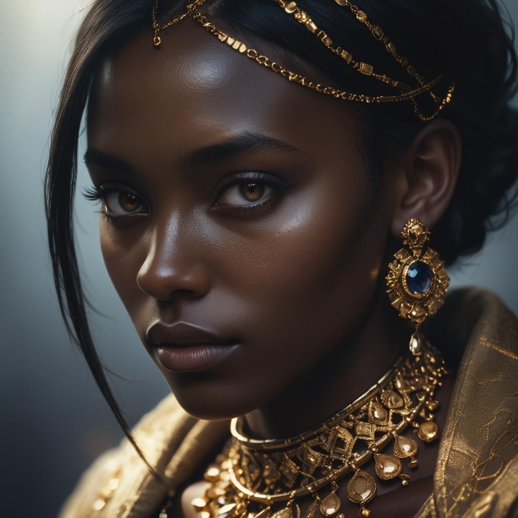 Sapphire Jewel Portrait in Hyperrealistic Style