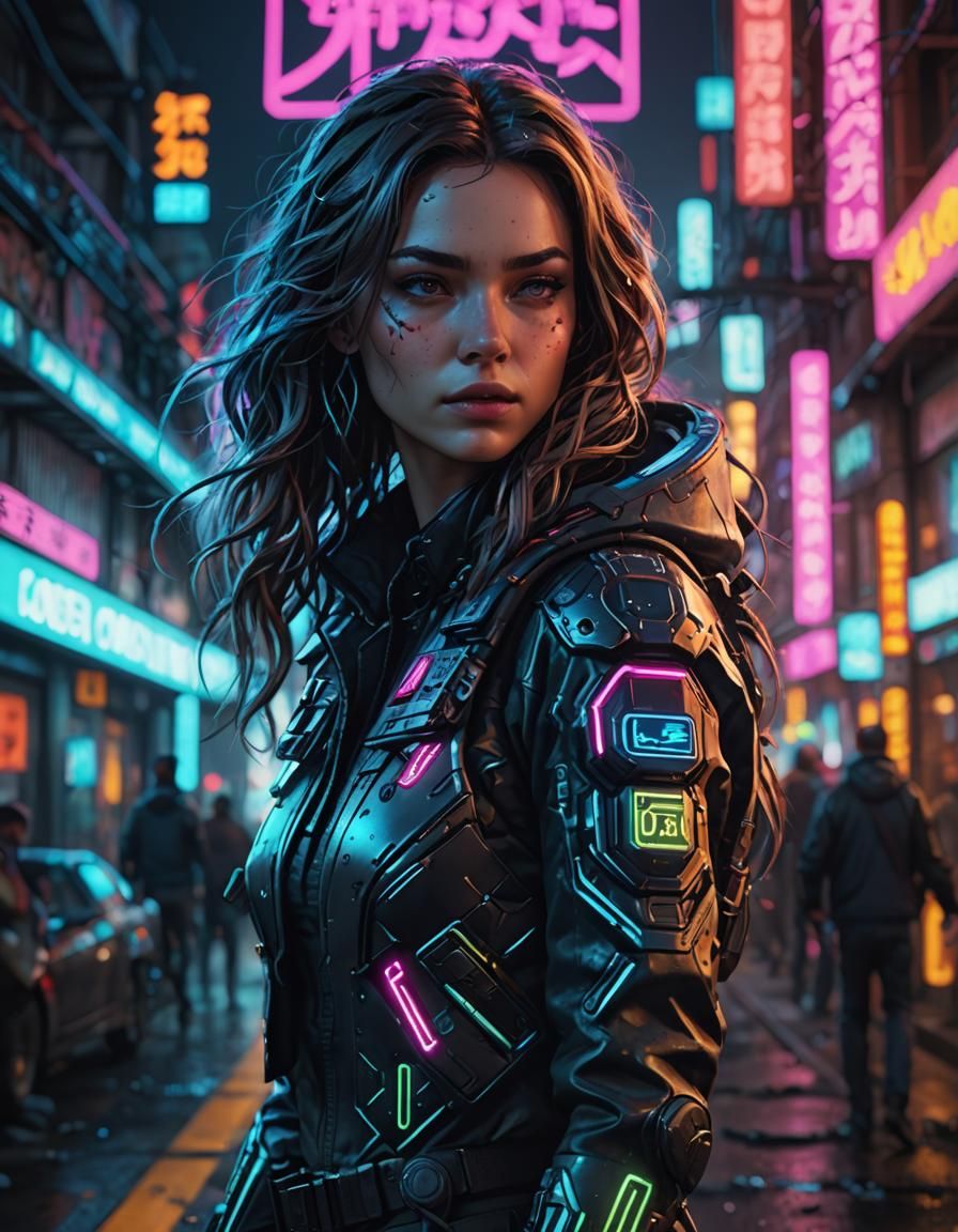 Dangerous Beauty: Hyperdetailed Woman with Neon Outlines