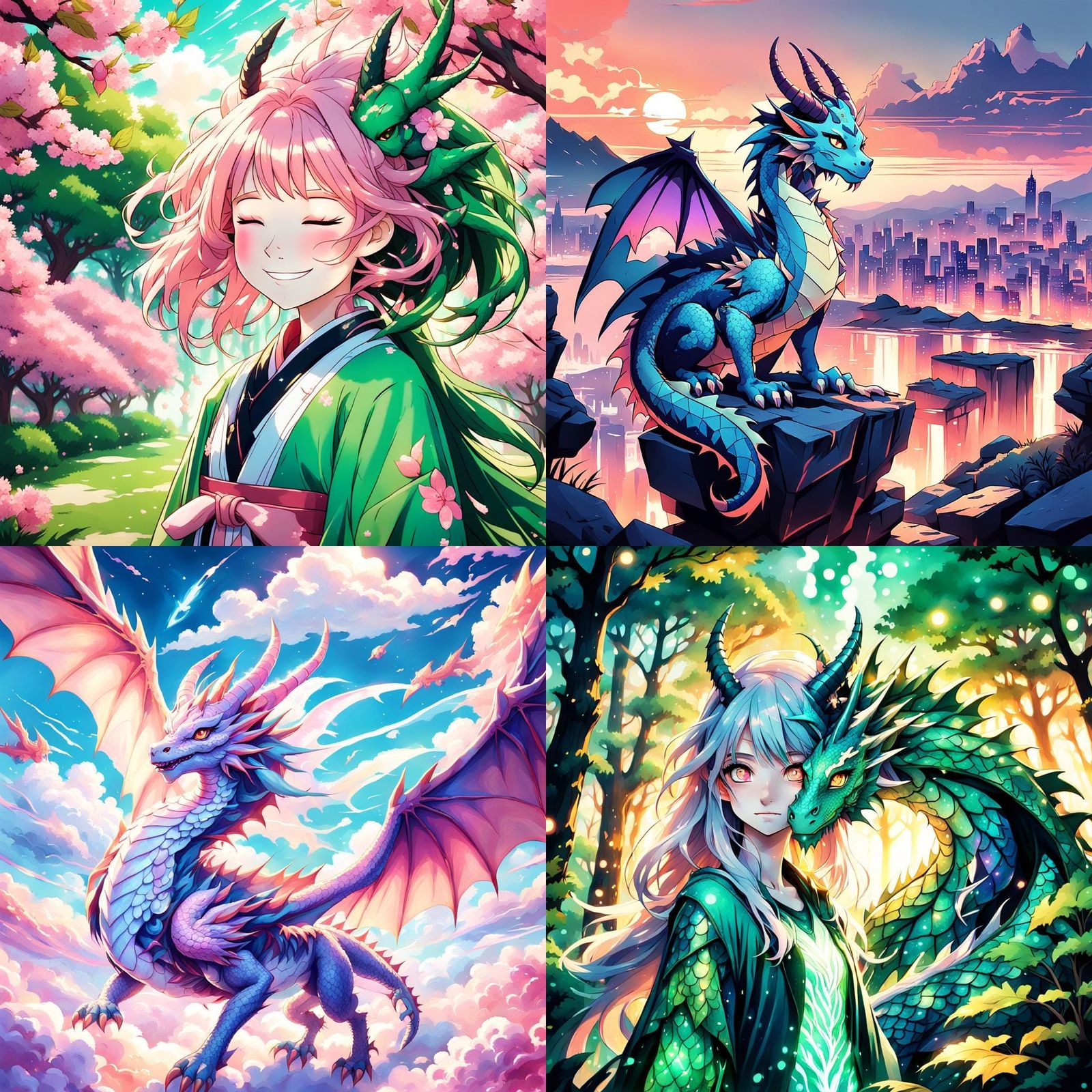 Cute Dragon Girl in Cel-Shaded Anime Style