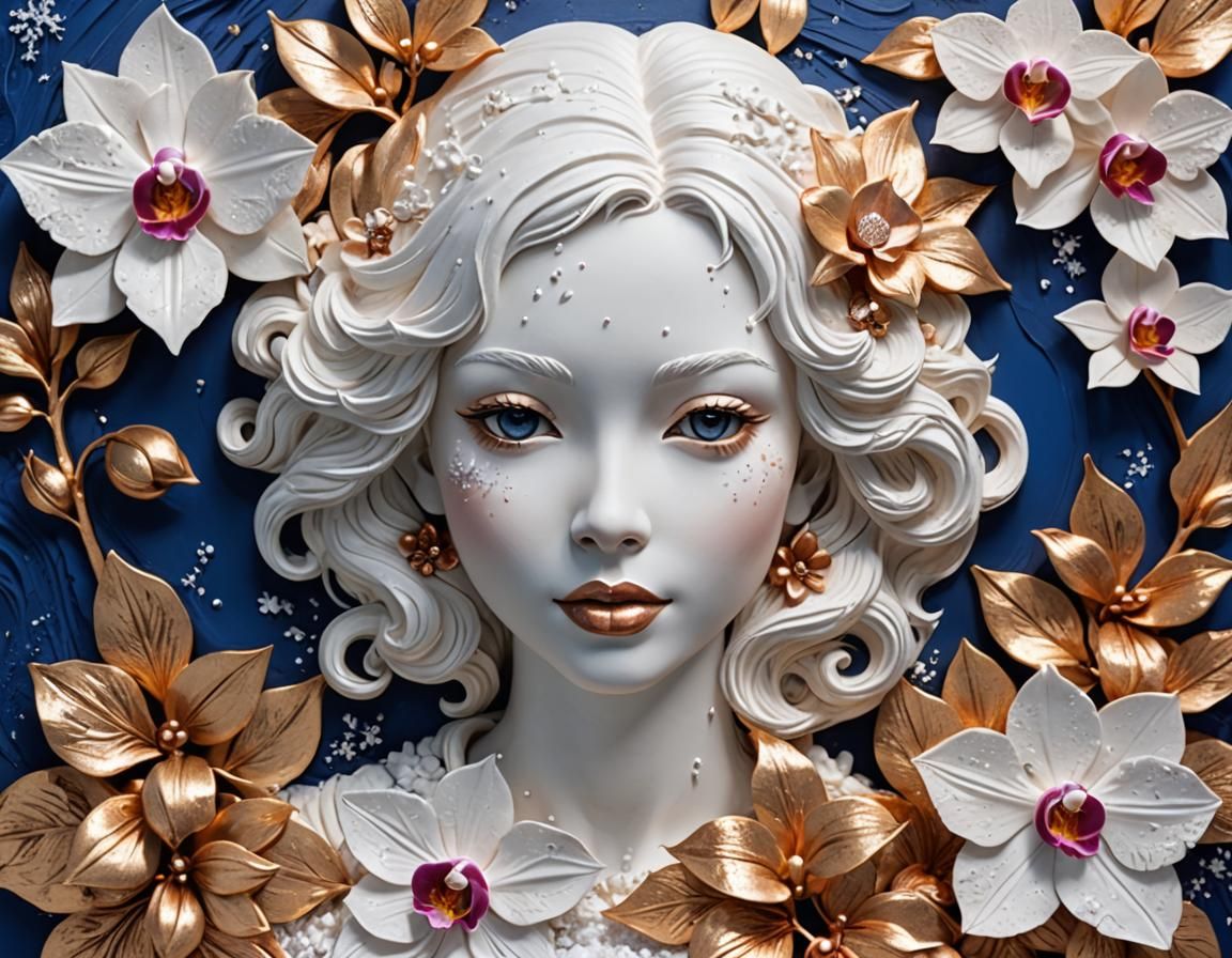 (The concept is a bas-relief with ultramarine hair and rose ...