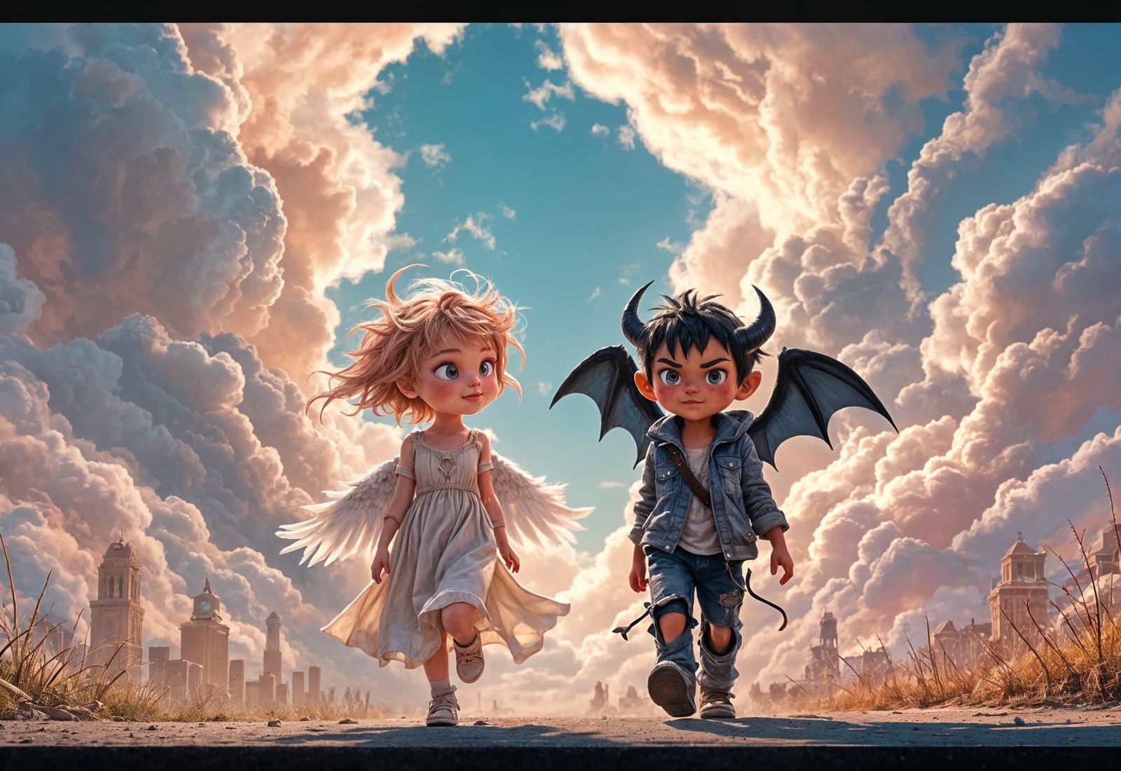 Pink Angel and Demon Child Friendship