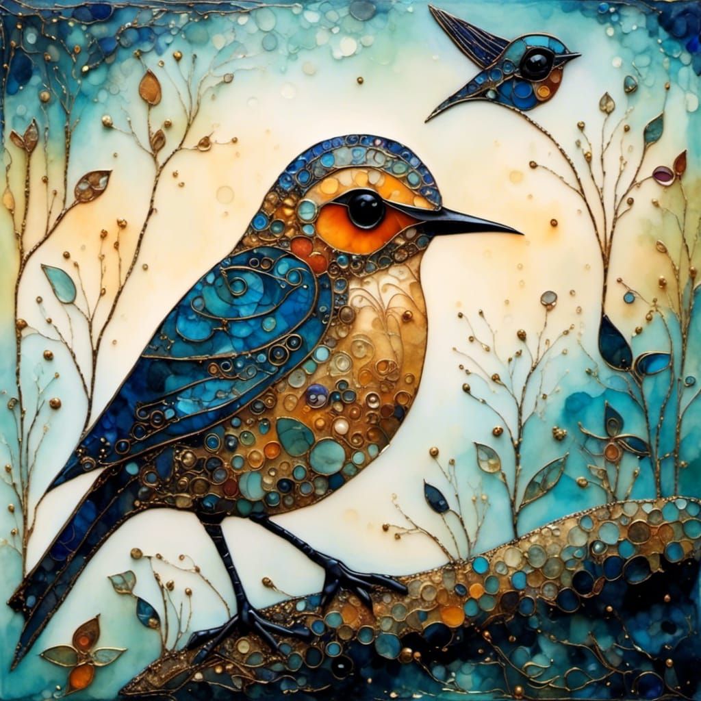 Cute Bird with Golden Outlines in Modern Style