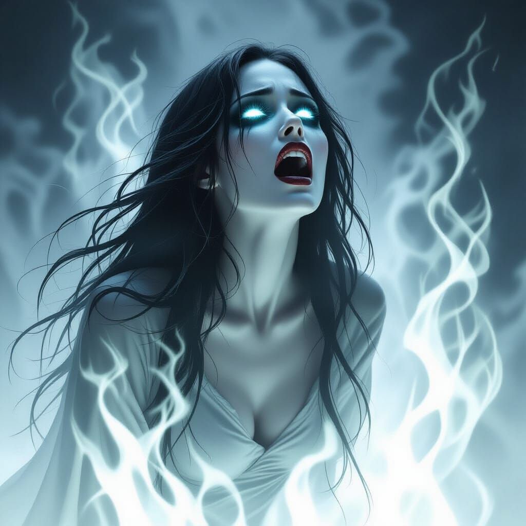 Ghostly Woman's Spectral Howl in Dark Fantasy Style