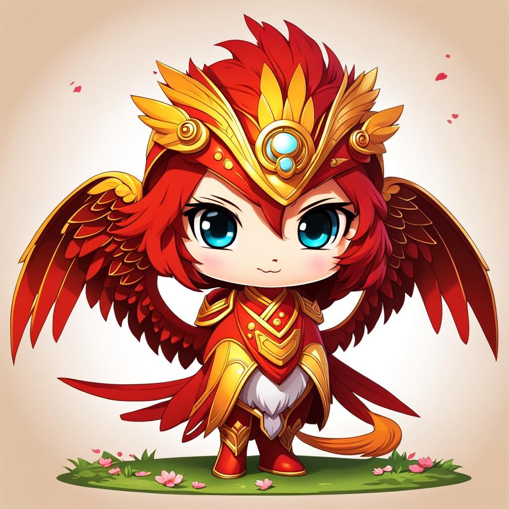 Adorable Chibi Phoenix in Anime Style