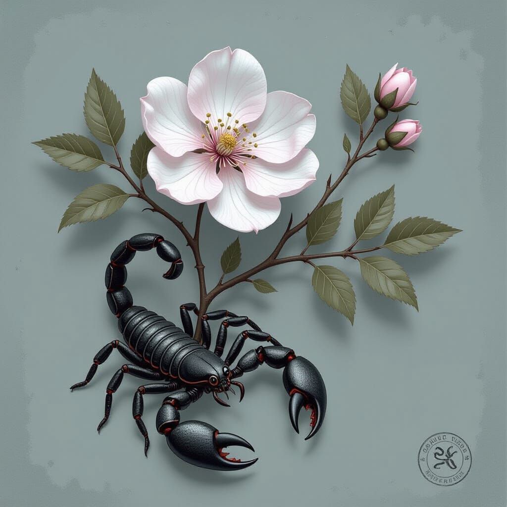 Scorpio Flower: Delicate Mixed Media Art