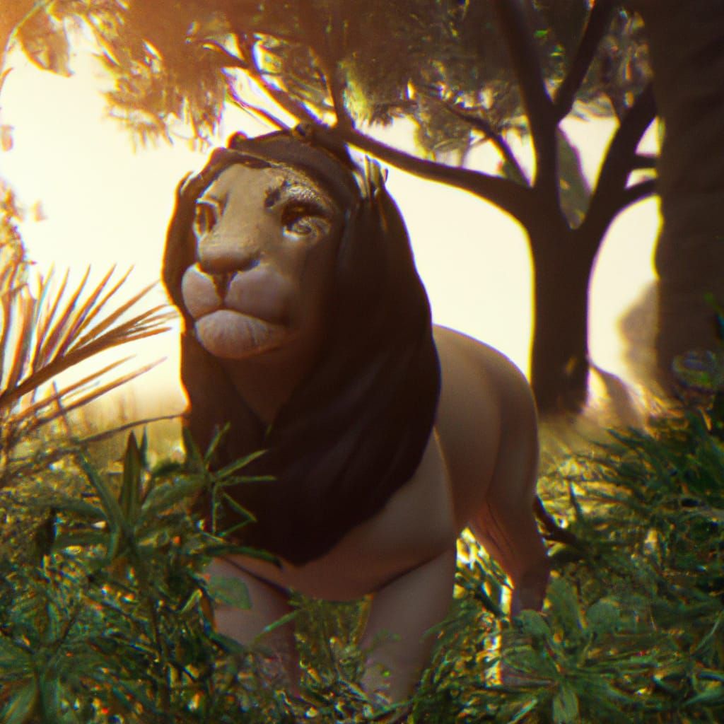 Hybrid Lion Antelope in Botanical Garden: 3D Render