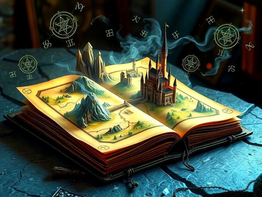 Mystical Grimoire Projection: 3D Fantasy Kingdom Map