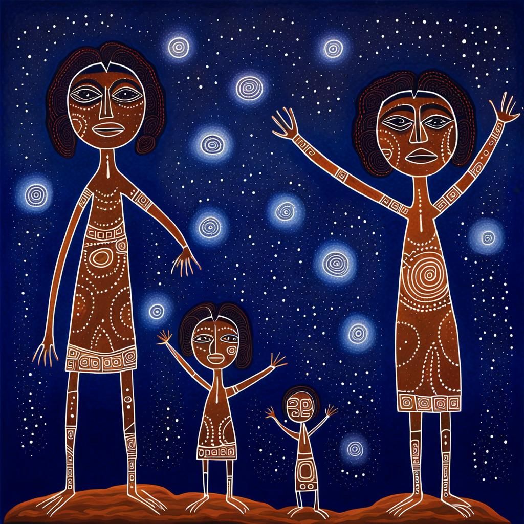 Wandjina Spirits in Aboriginal Rock Art Style