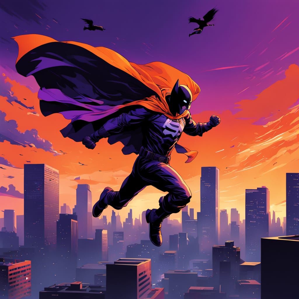 Heroic Jumper Between Buildings in Vibrant Cityscape