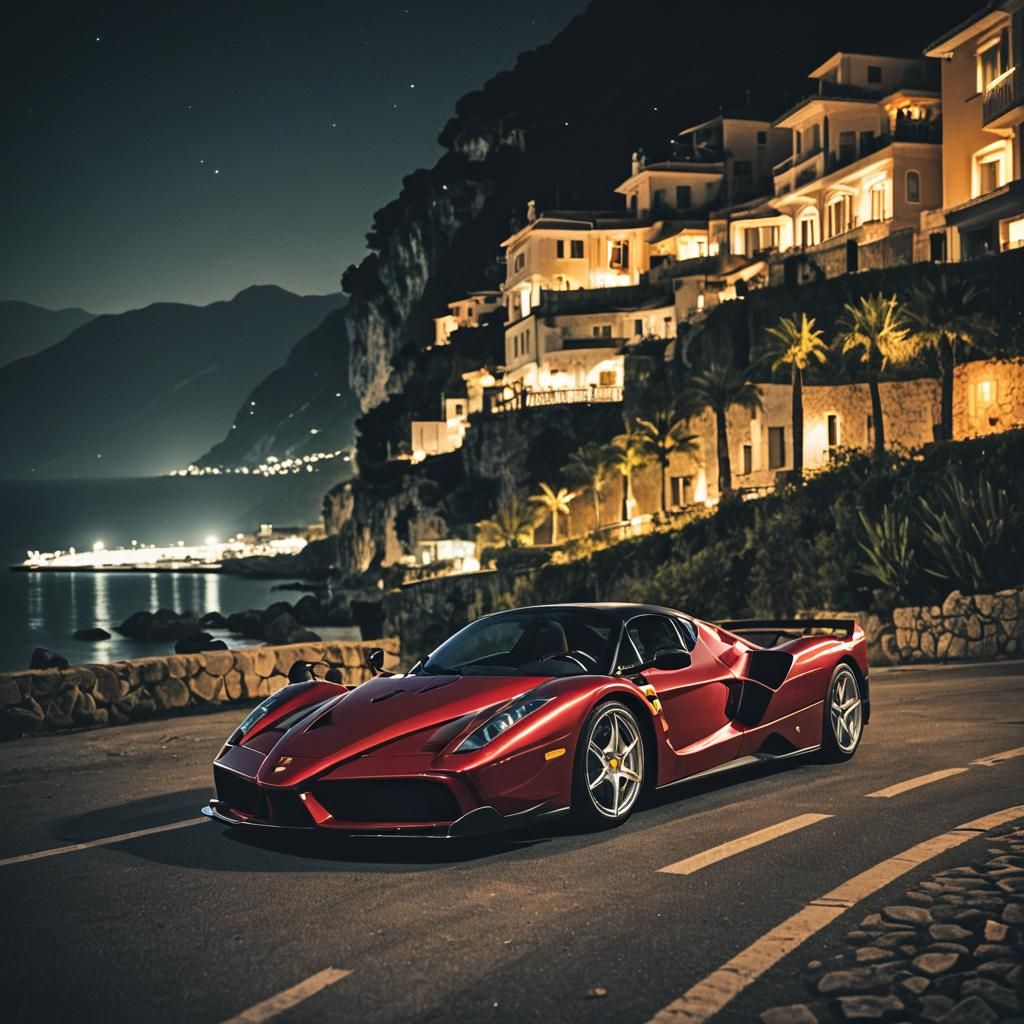 Carbon Fiber Ferrari Enzo on Amalfi Coast at Night