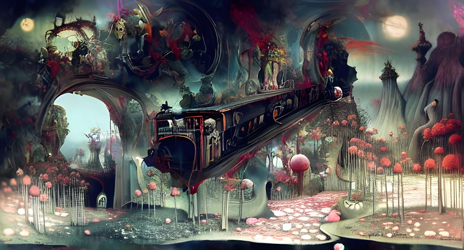 Demonic Wonderland Landscape in Surreal Style