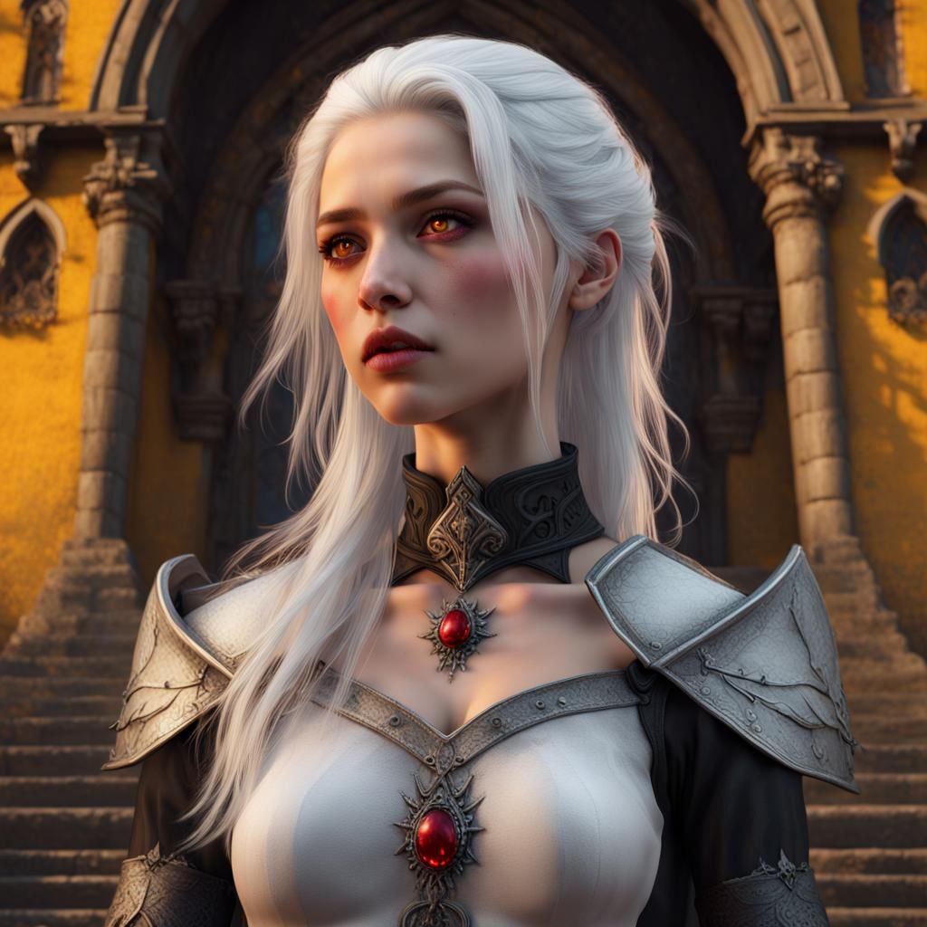 Gothic Girl with Red Eyes and White Hair in 4K