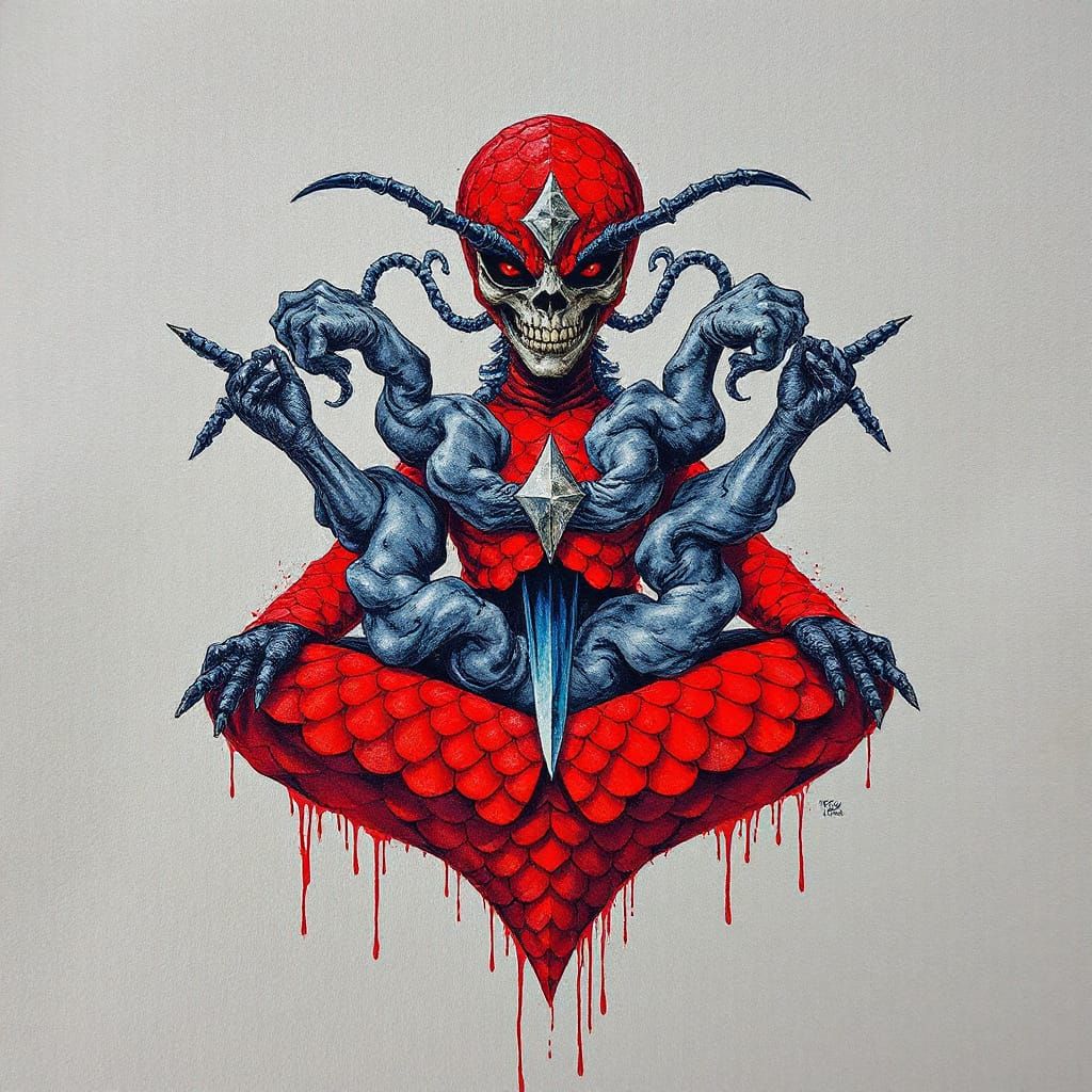 Surreal Gothic Nightmare with Vibrant Inks and Shadows