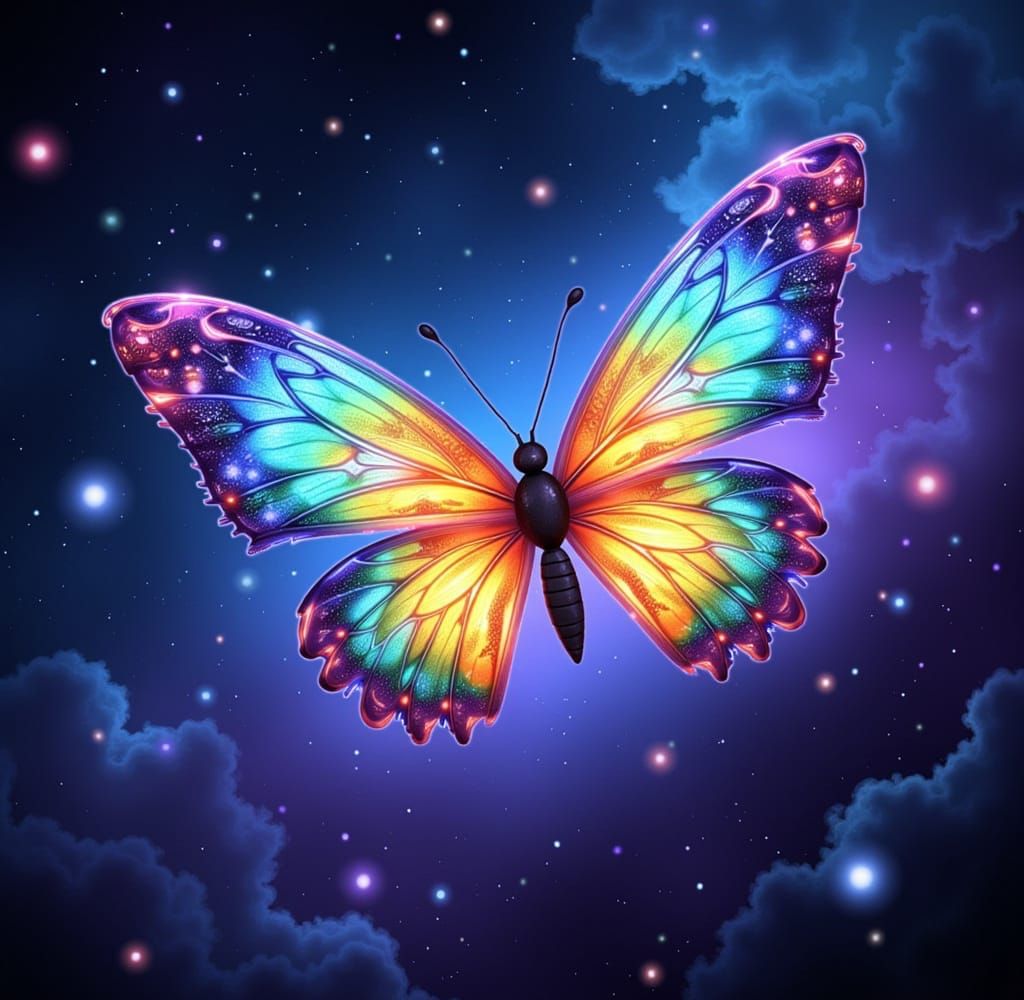 Vibrant Butterfly with Fractal Wings in Digital Art Style