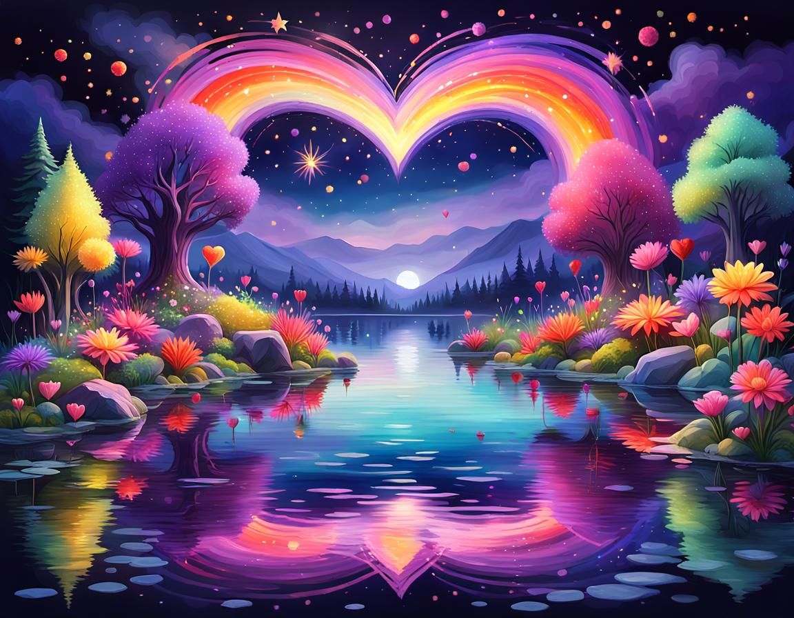 Heart on Lake: A 3D Splash Art Painting