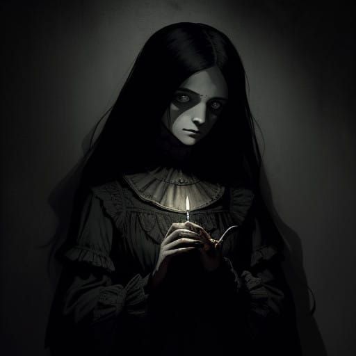 Girl in Victorian Attire Studies Ancient Diary in Haunting C...