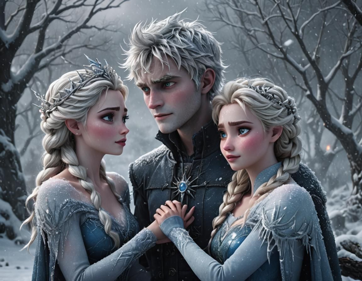 Jack Frost and Elsa in Winter Blizzard, Digital Painting