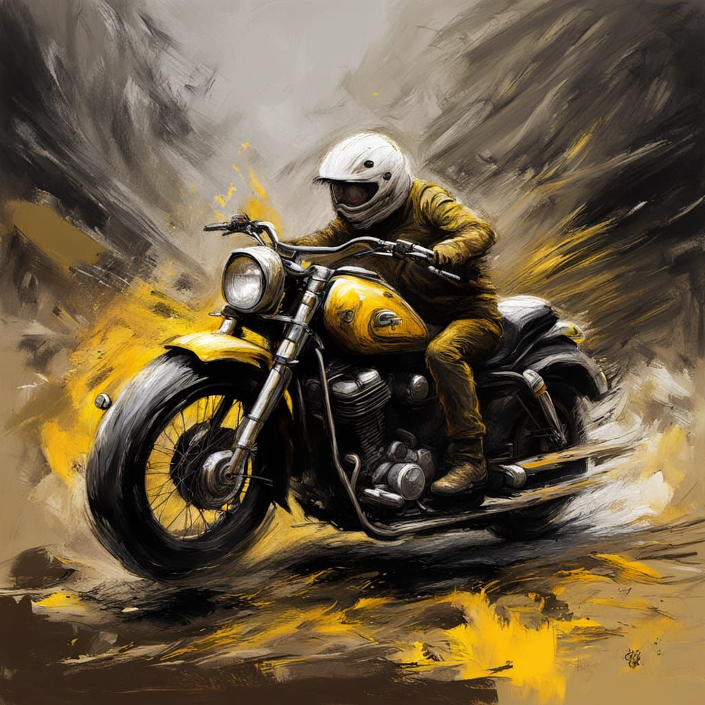 Motorcycle Rider as Noir Speed Painting