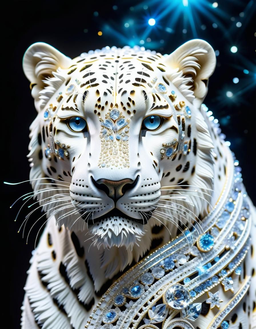 White leopard with crystal embellishments