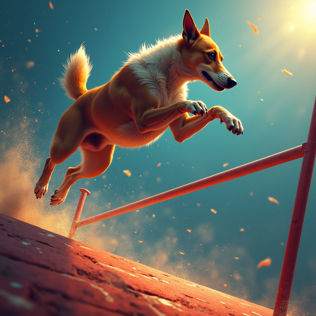 Hyperrealistic Canine Athlete's Backwards High Jump