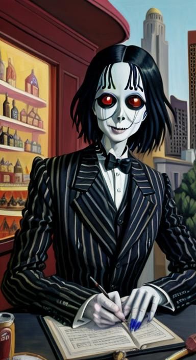 Beetlejuice Slenderman in Surrealist Byzantine Style