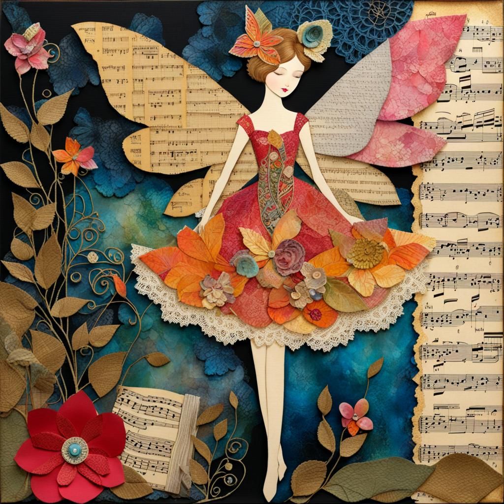 Fairy in Mixed Media Paper Collage Style