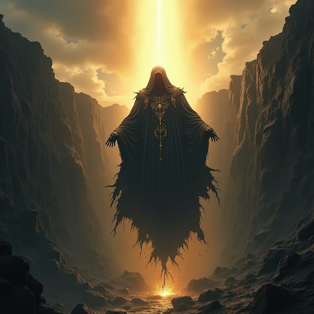 Dark Figure Falls into Bottomless Chasm