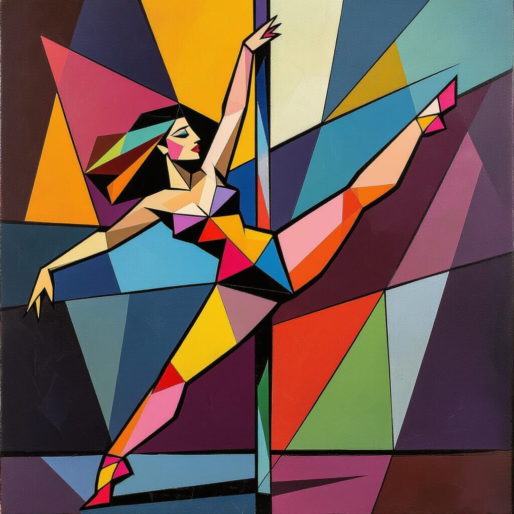 Cubist Dancer in Dynamic Pole Performance