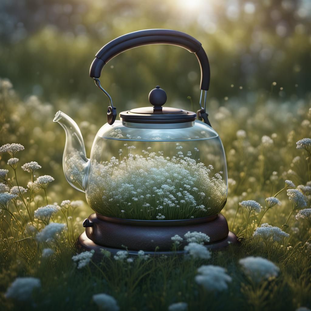 Baby's Breath in Glass Kettle: Detailed Matte Painting