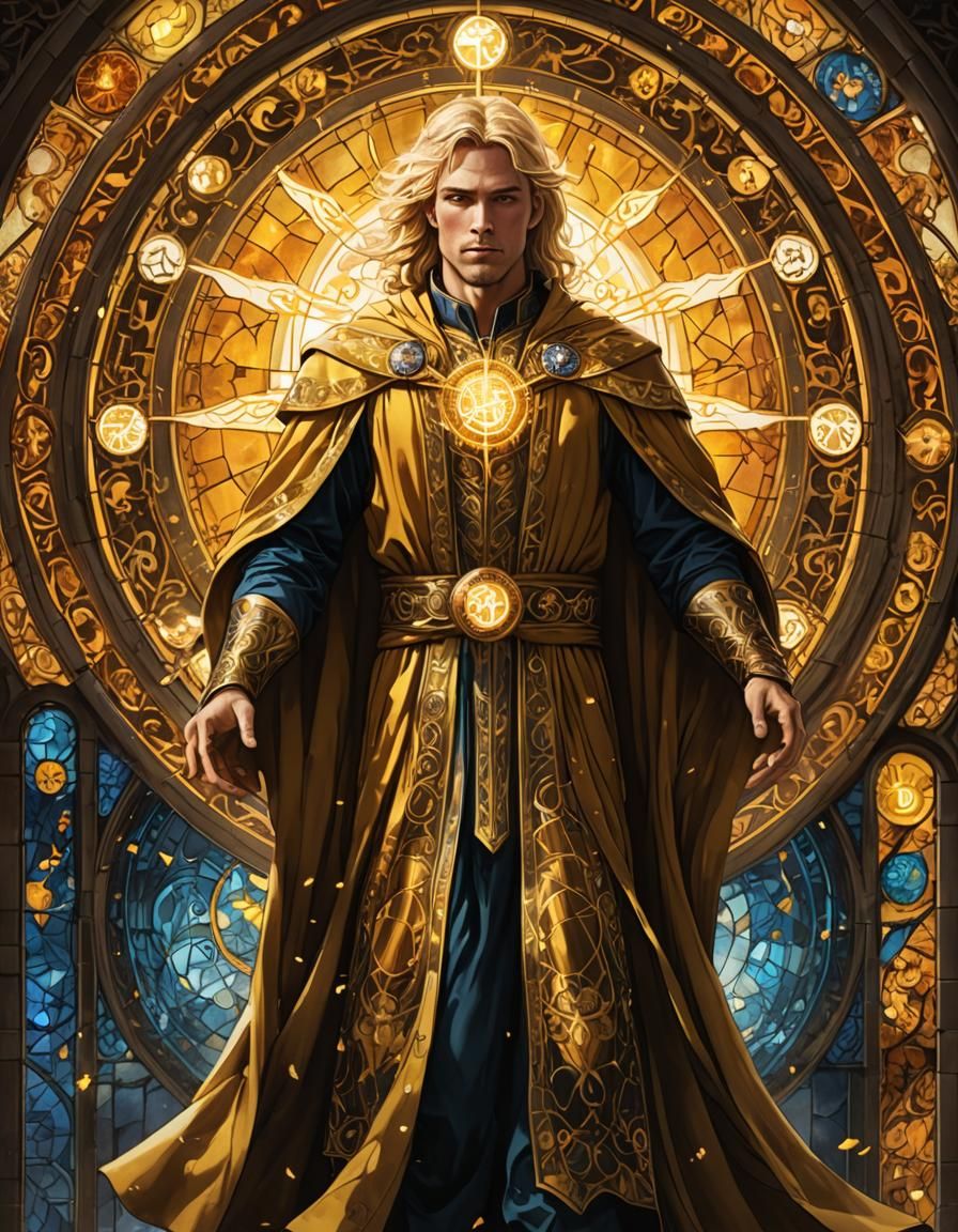 Stained Glass of Floating Man in Golden Robes