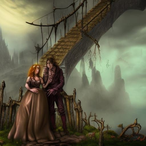 Frankenstein and Bride Tattoo Design in Detailed Matte Style