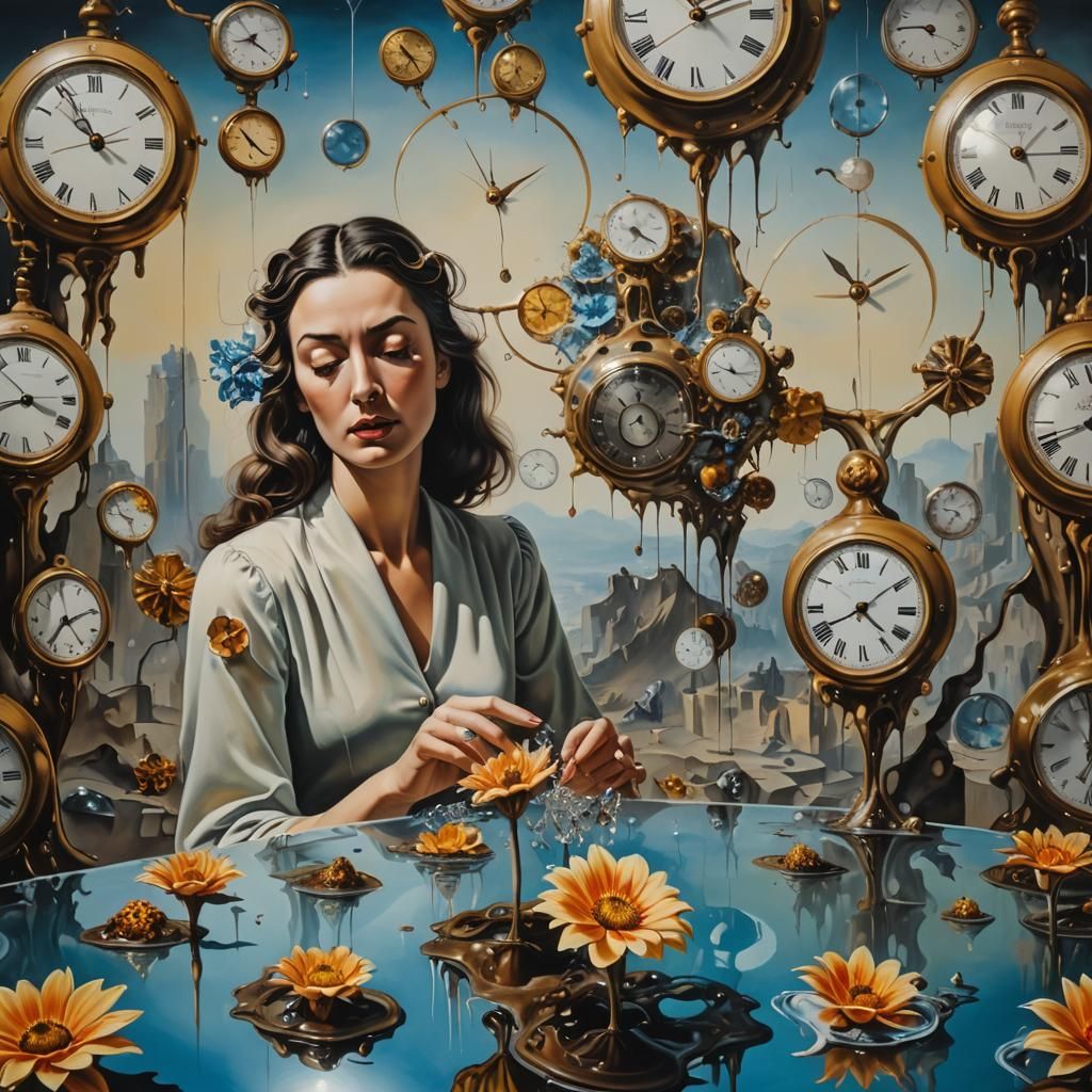 Surreal Woman with Melting Clocks, Salvador Dali Style