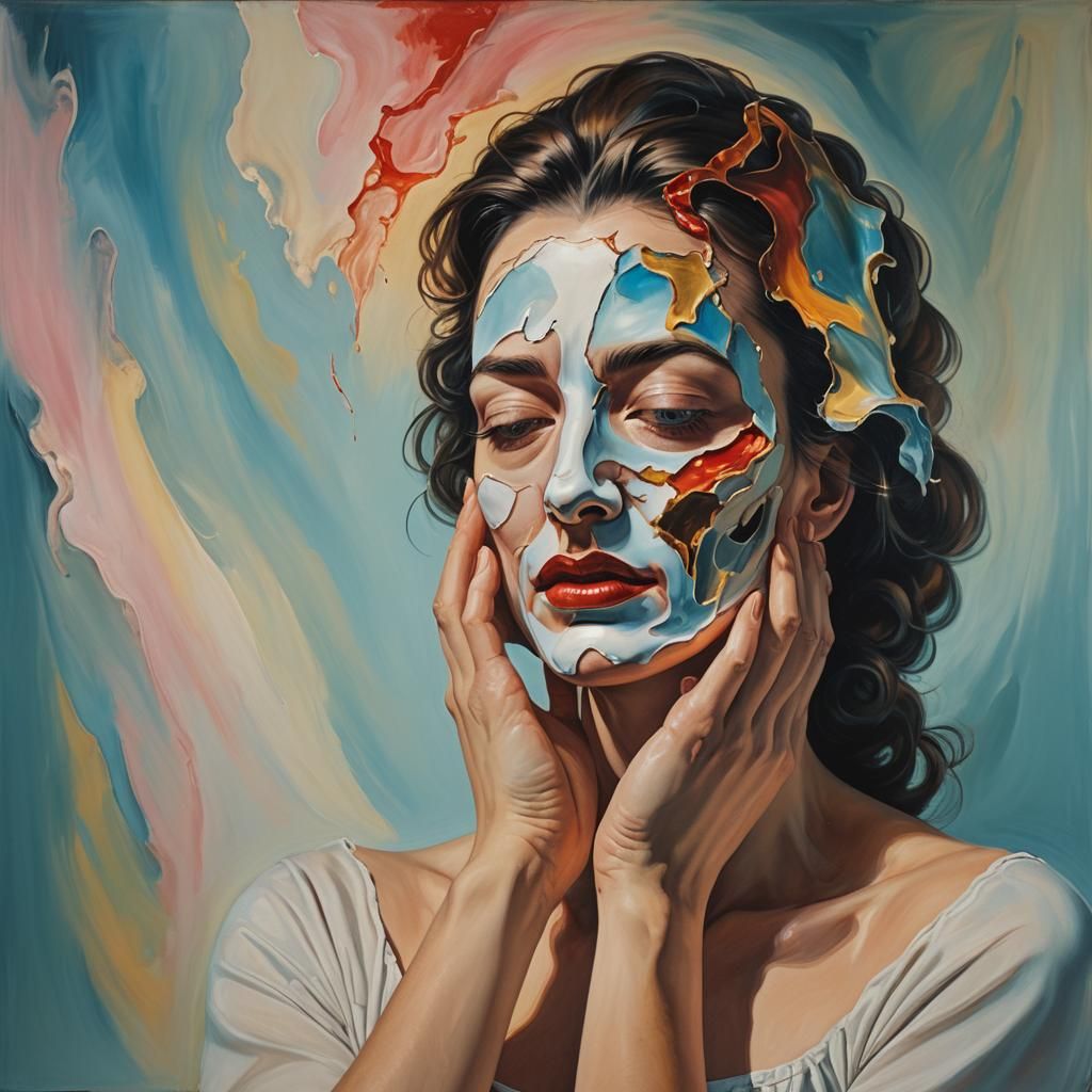 Surreal Woman Reveals Glowing Face as Oil Painting
