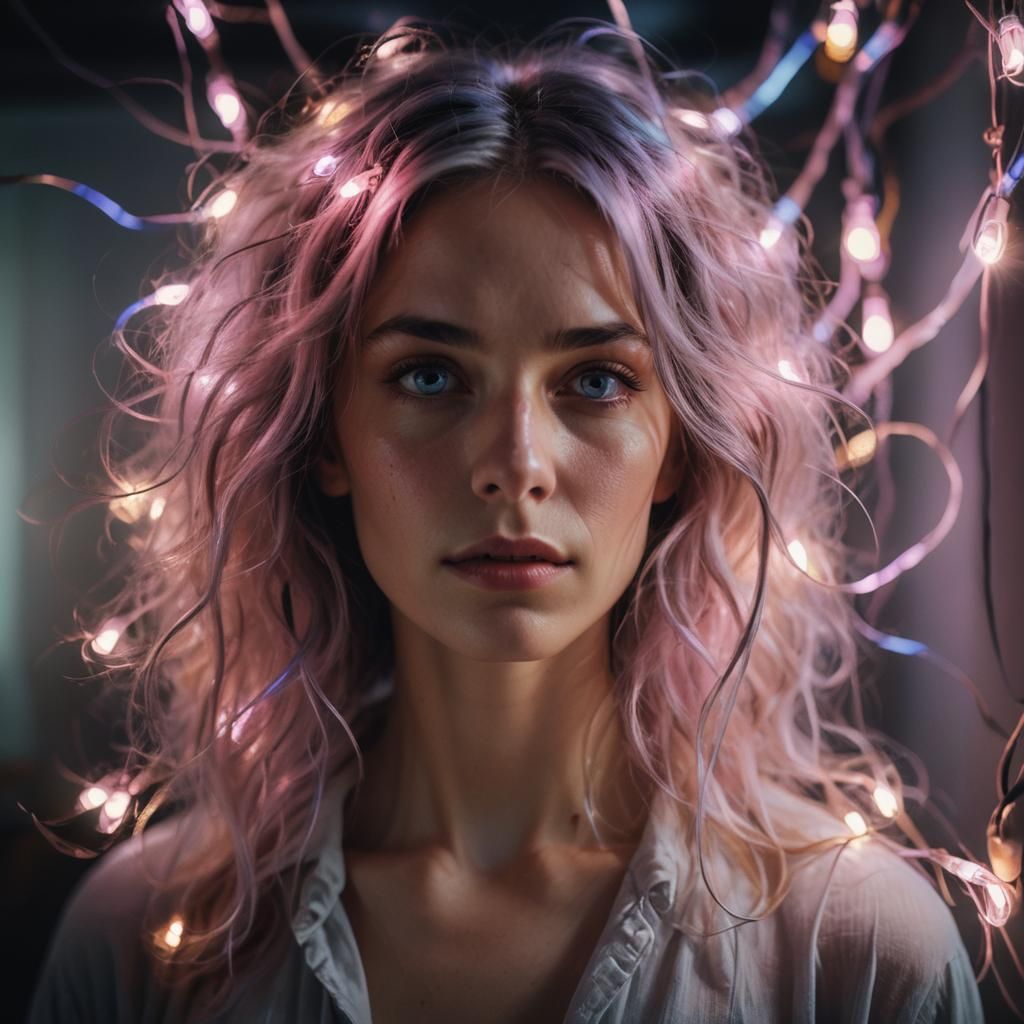 Expressionist Portrait of Woman with Glowing Lights