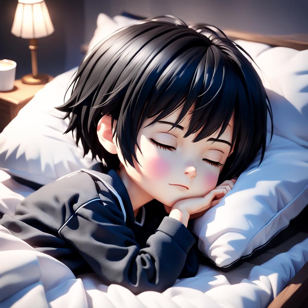 Chibi Flanman Sleeping in Bed, 3D Anime Art