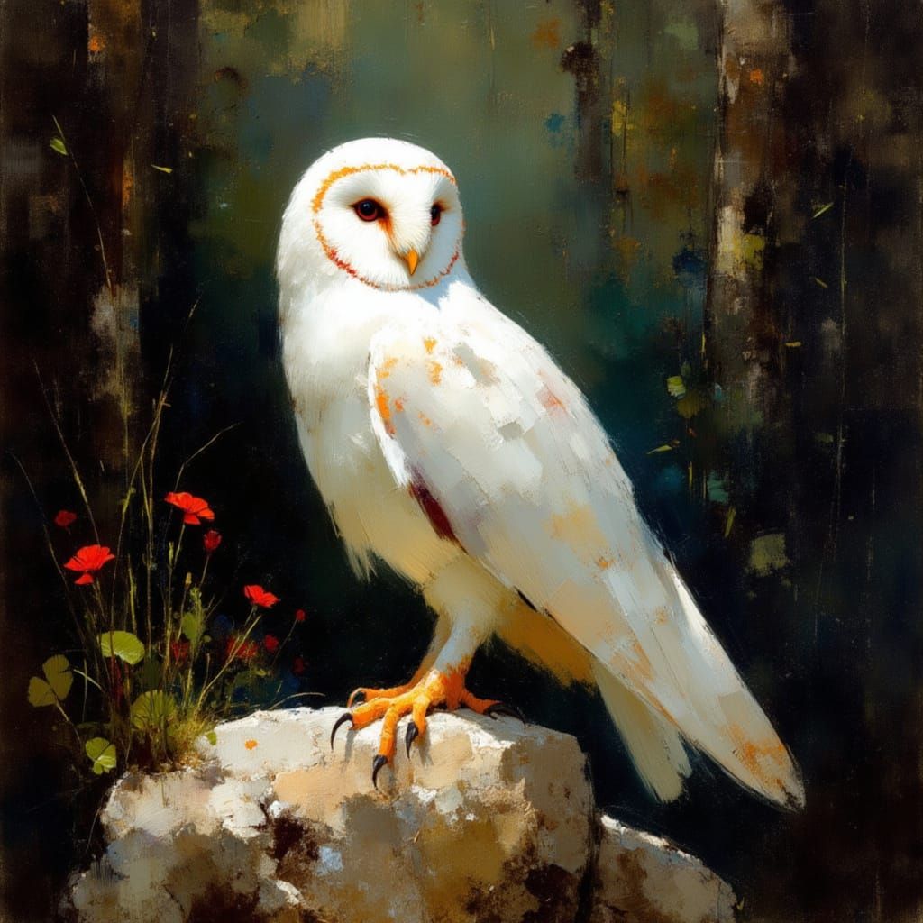Moonlit Owl Perched on a Forest Rock