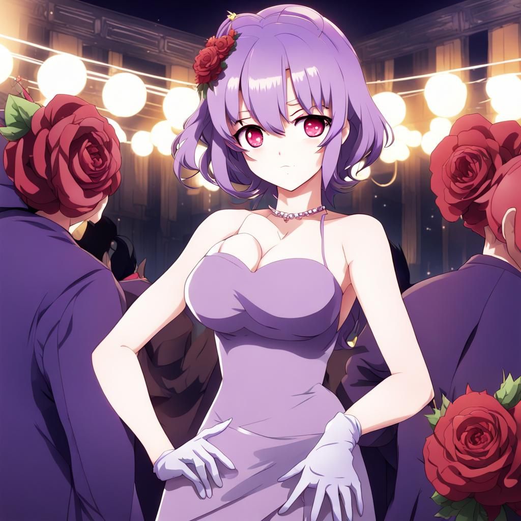 Anime Girl in Purple Dress at Party