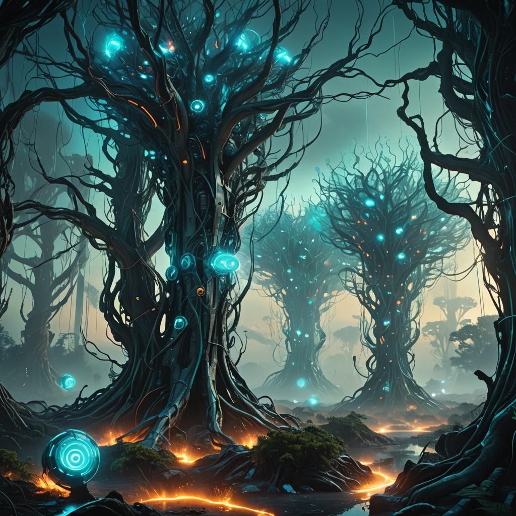 Futuristic Alien Planet with Supercomputer Constructs