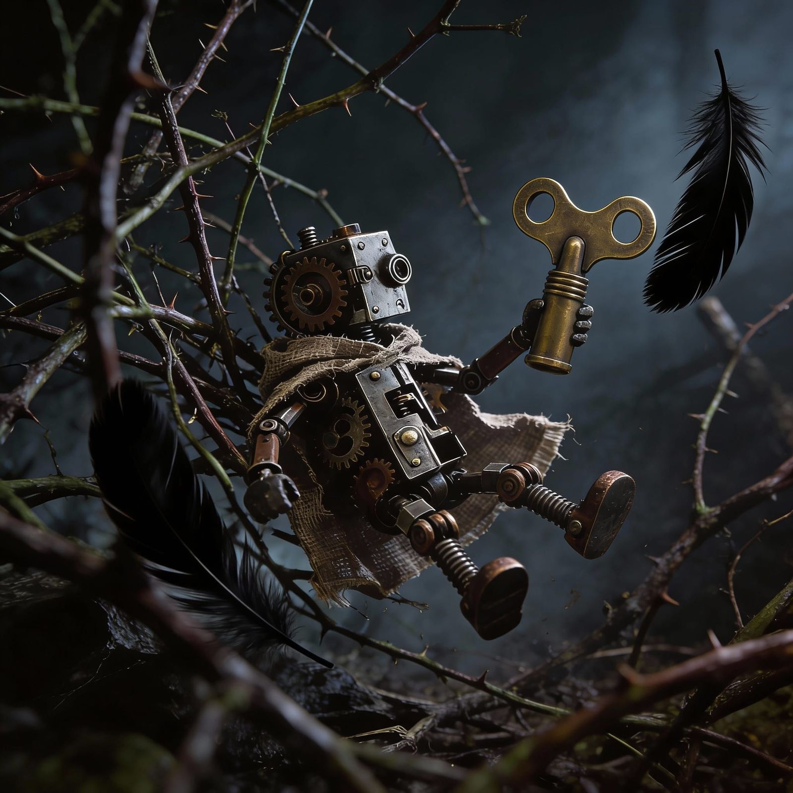 Abstract Art with Falling Black Feathers