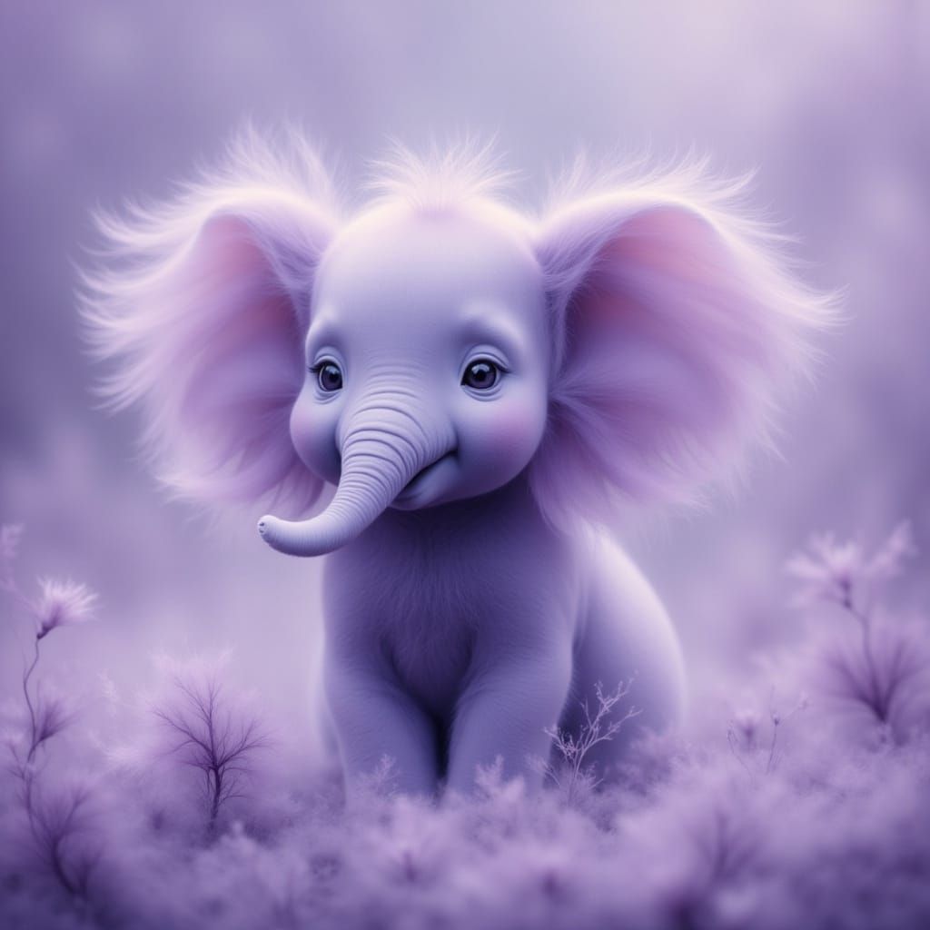 Dreamlike Elephant in Lavender Mist, Ethereal Digital Art