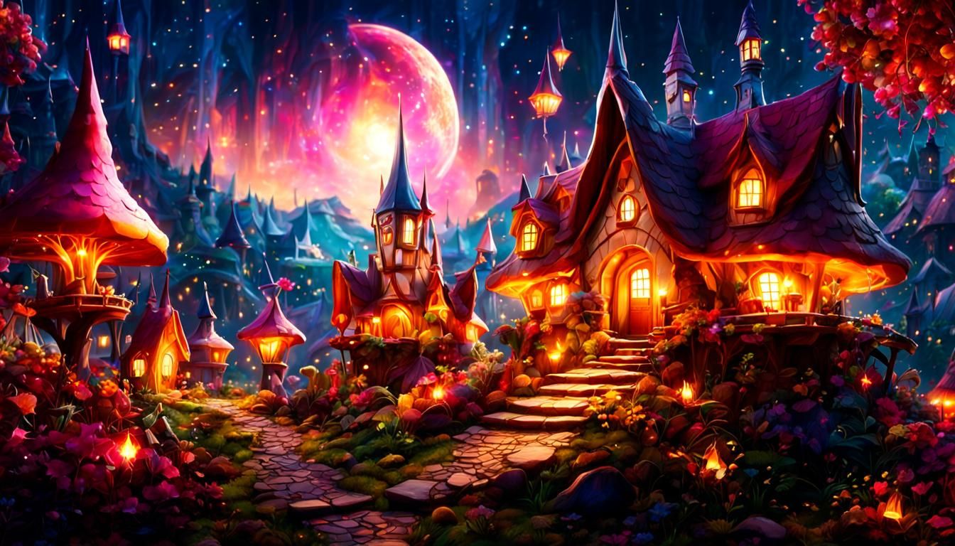 Ethereal Fairy Village in a Fantasy Landscape