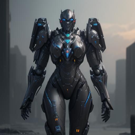 Futuristic Dark Paladin with Intricate Mech Details