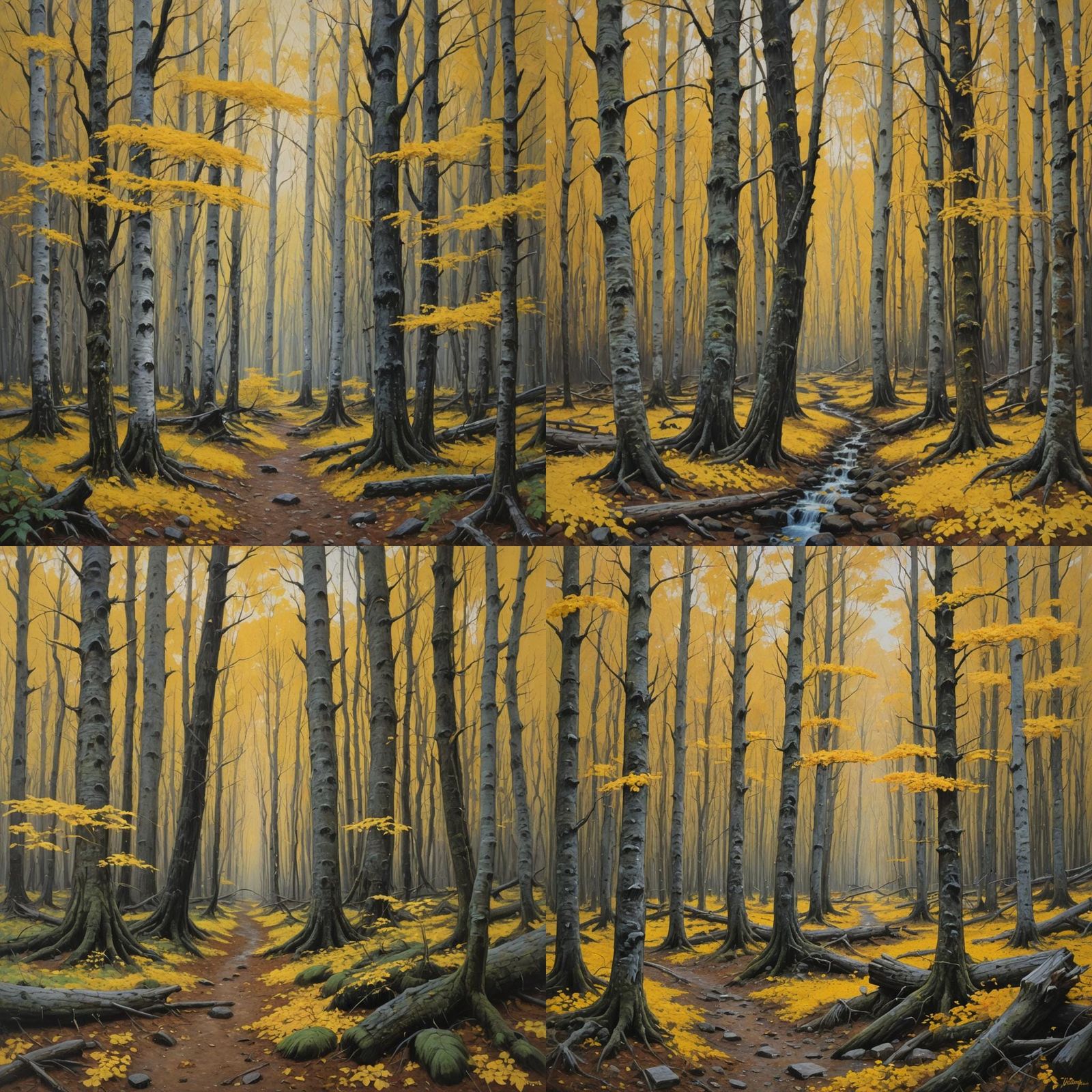 Golden Forest Landscape in Oil Painting Style