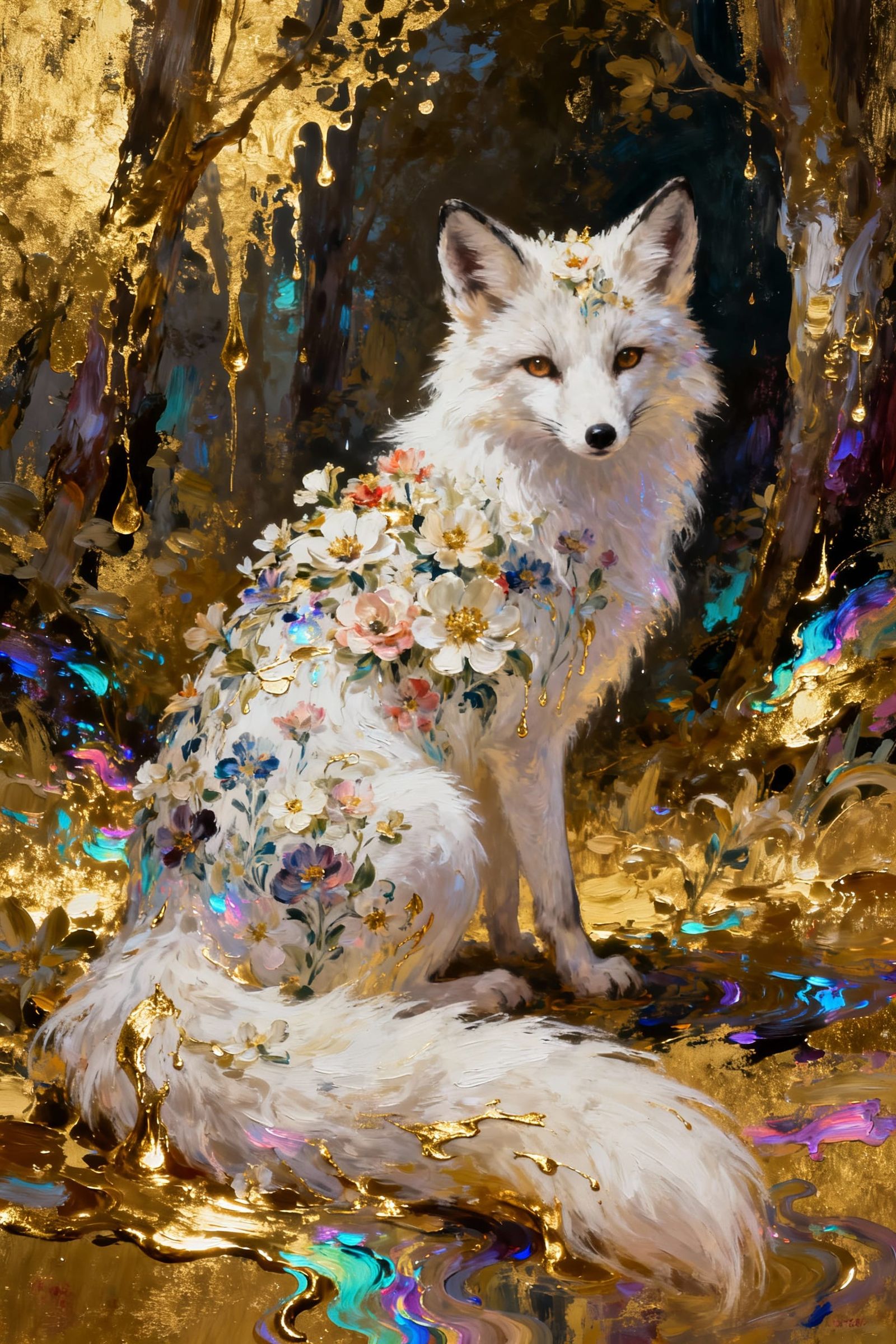 White Fox in Iridescent Forest Splash Art