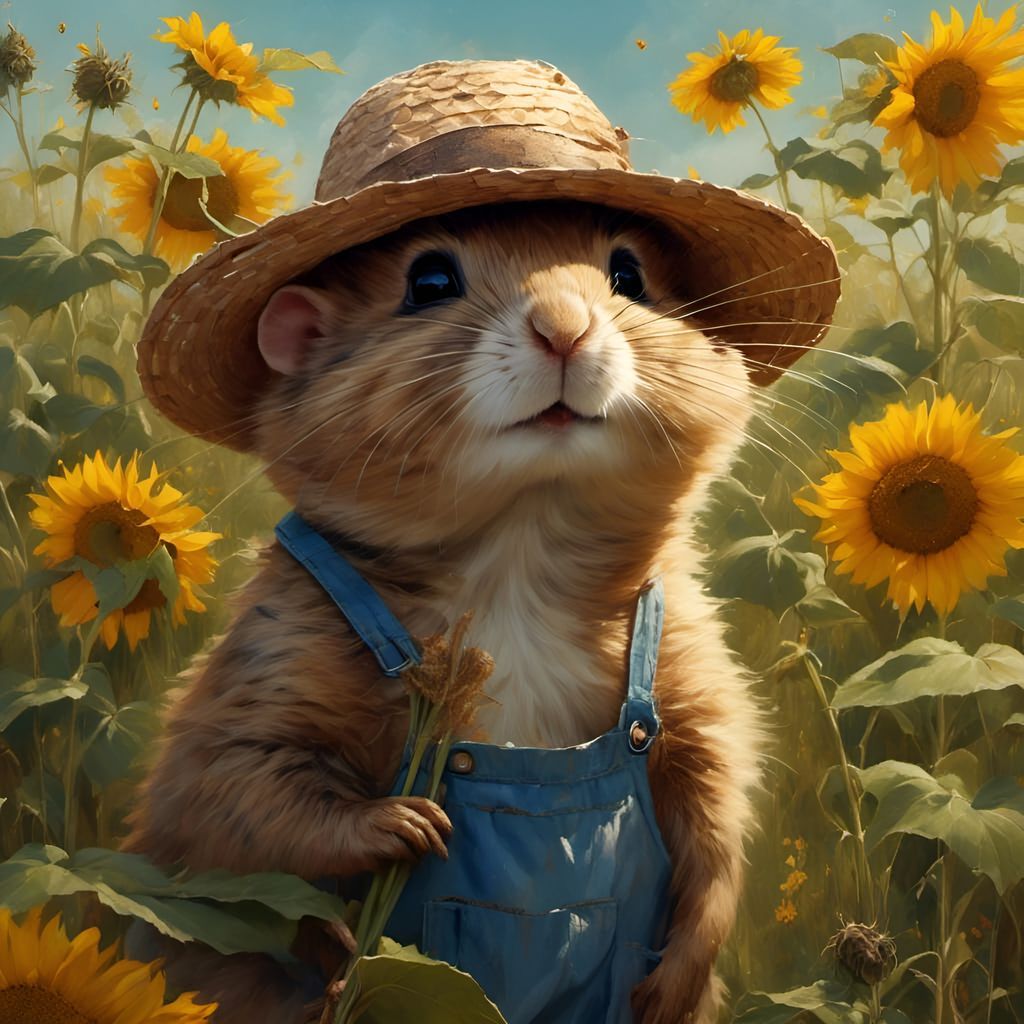 Adorable Gopher Portrait in Sunflower Field