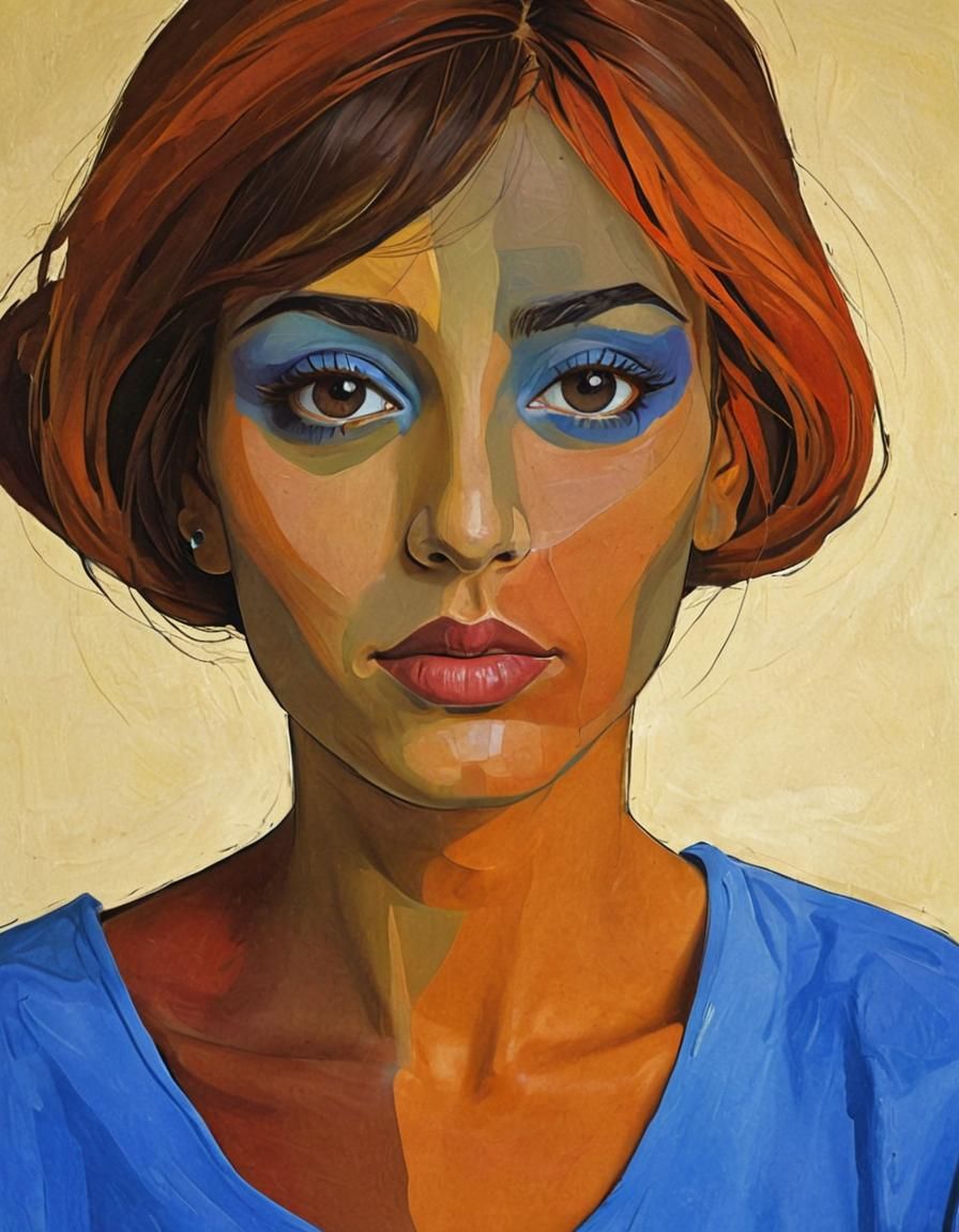 Portrait in Flowing Picasso Style with Agape Face