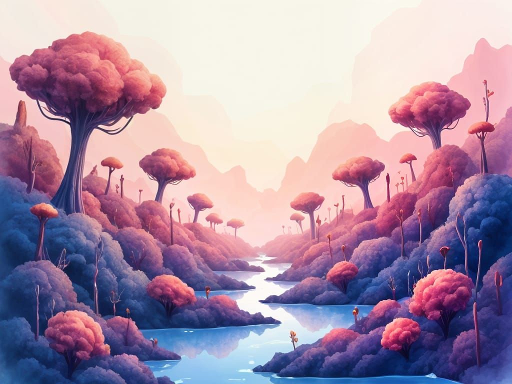 Dreamlike Watercolor Alien Realm