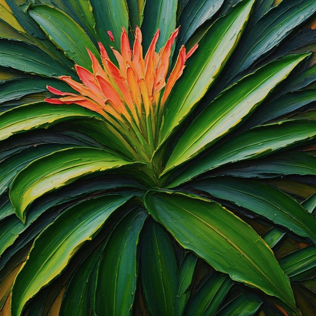 Impasto Botanical Masterpiece with Heavy Paint Texture