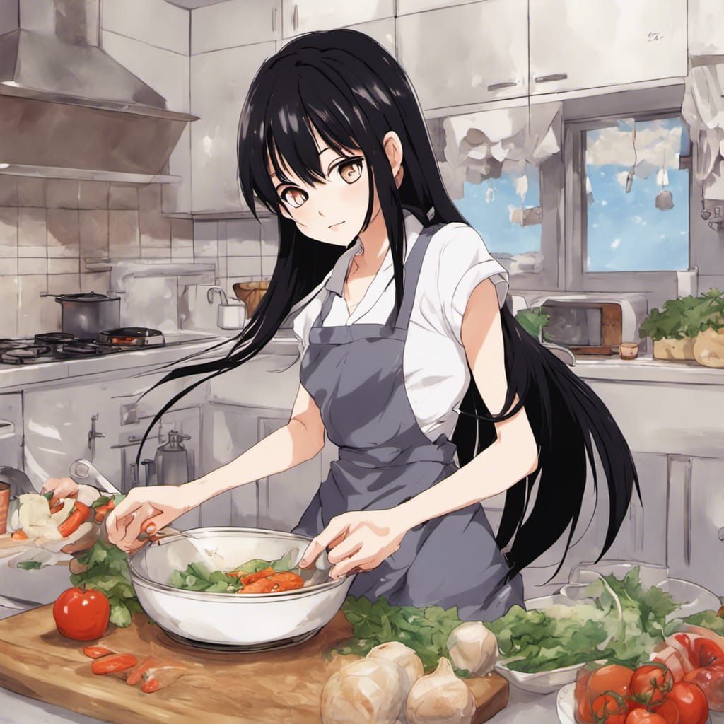 Anime Girl Lovingly Making Dinner in 8k