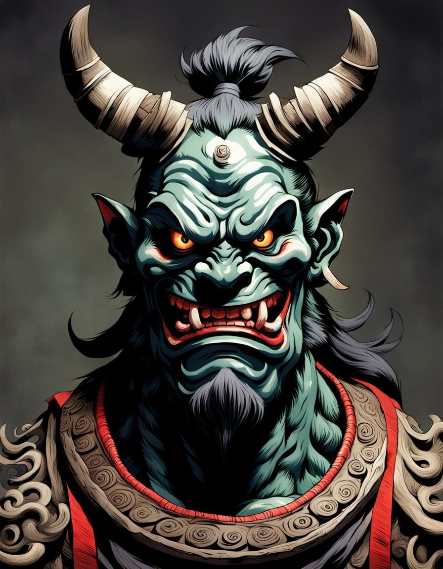Male Oni Are Grotesque Ogre-like Creatures that Like to Murder and Cannibalism Mask